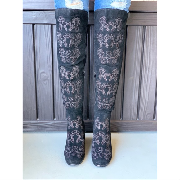High Noon Embroidered Over the Knee Kitten Boot - Picture 8 of 8